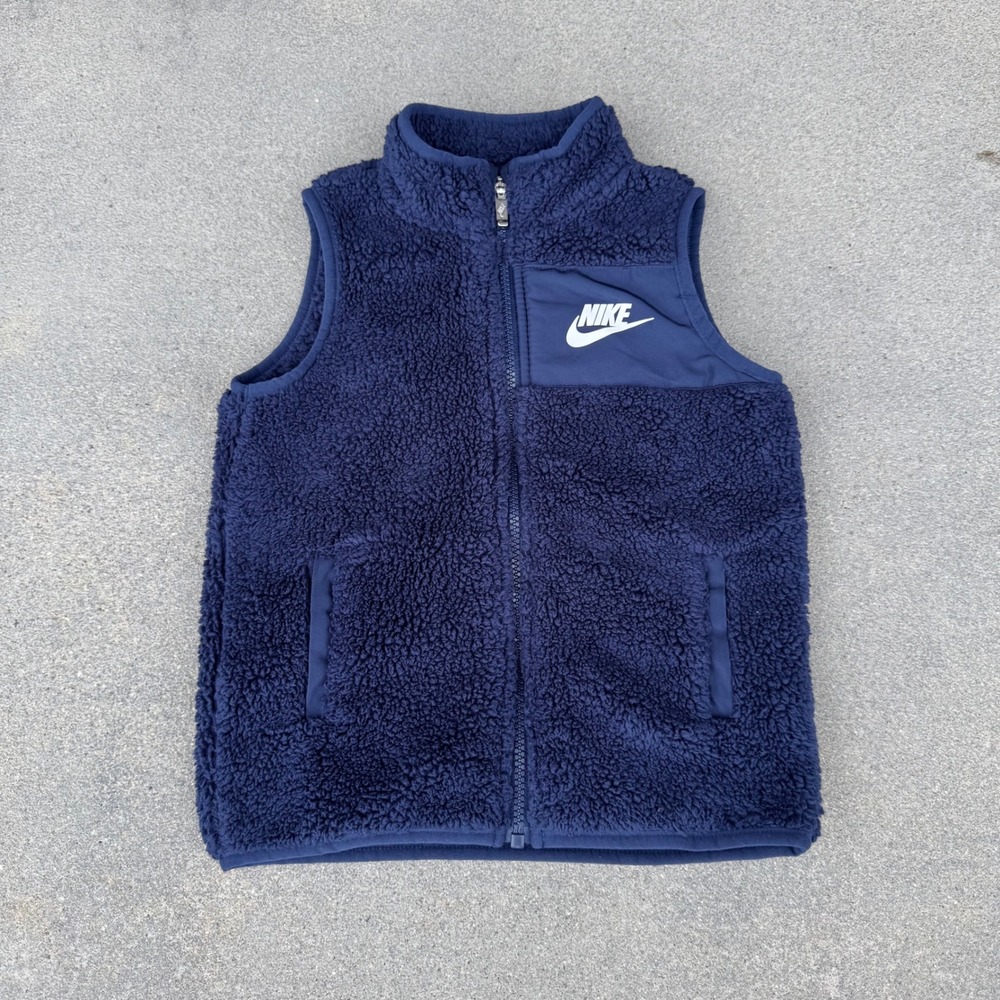 Nike Kids Sherpa Fleece Vest Navy Full Zip Size 4 XS 3-4YRS